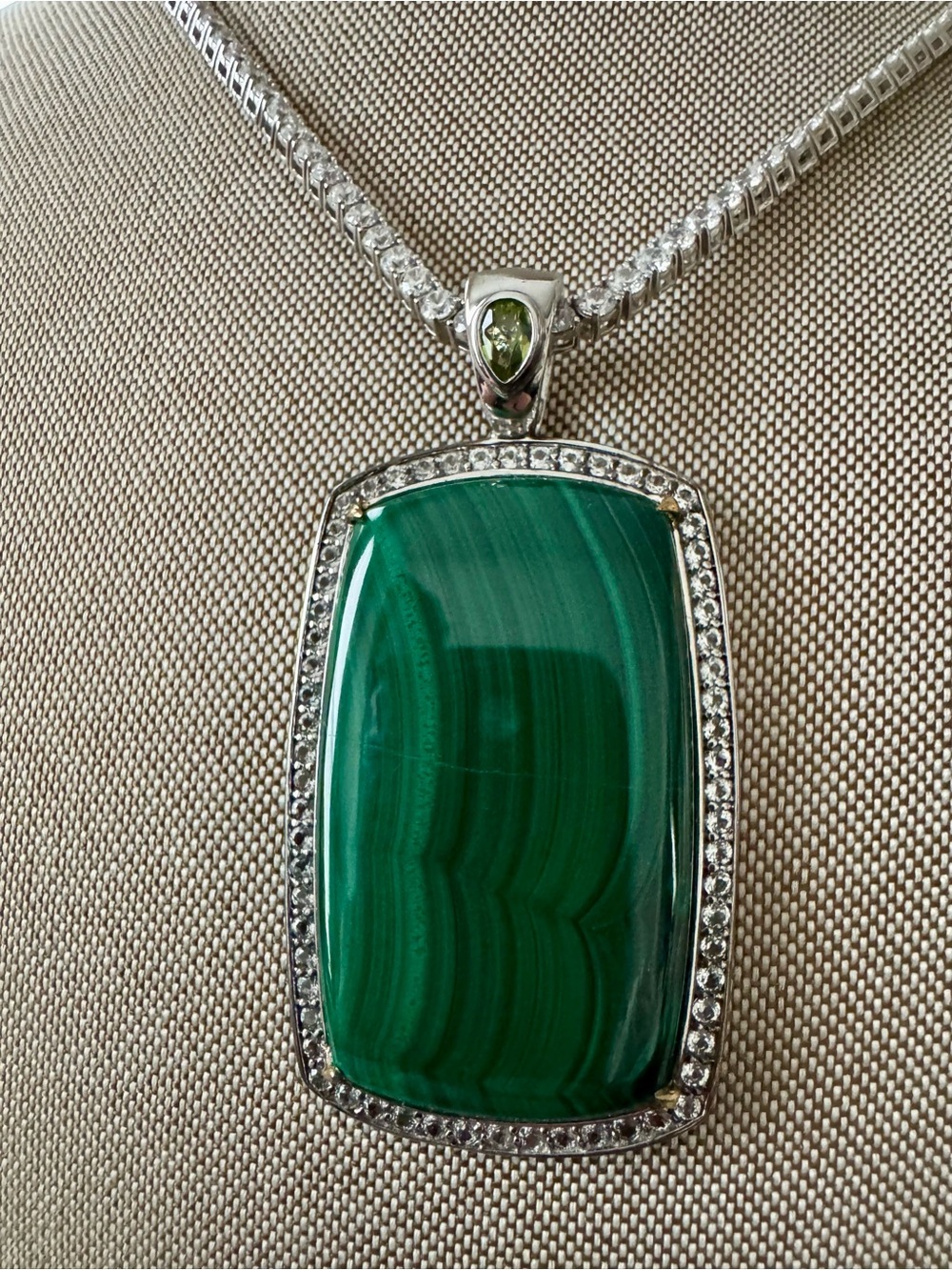 Michael Valitutti Silver 24K Malachite n Peridot Enhancer Crystal Halo